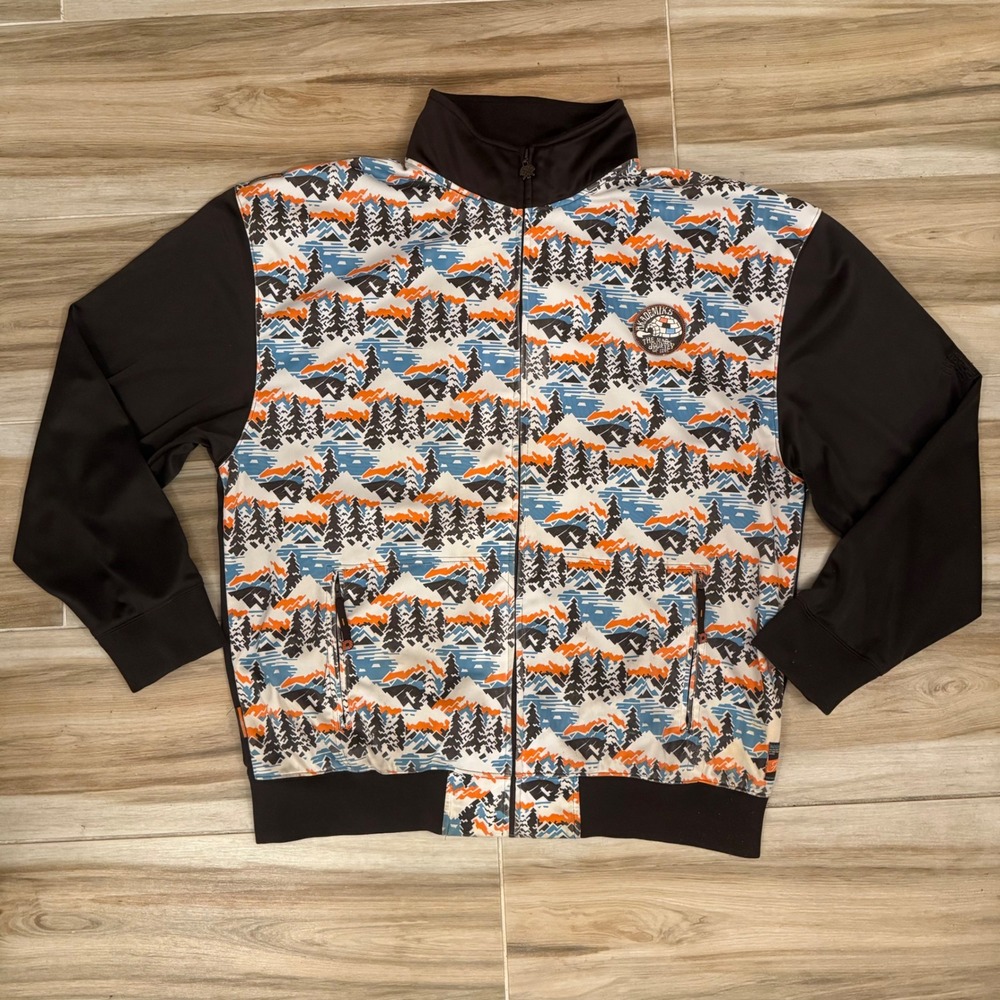 VTG Akademiks Black Polar Explorer Track Jacket Mens 3XL All Over Print Y2K AOP